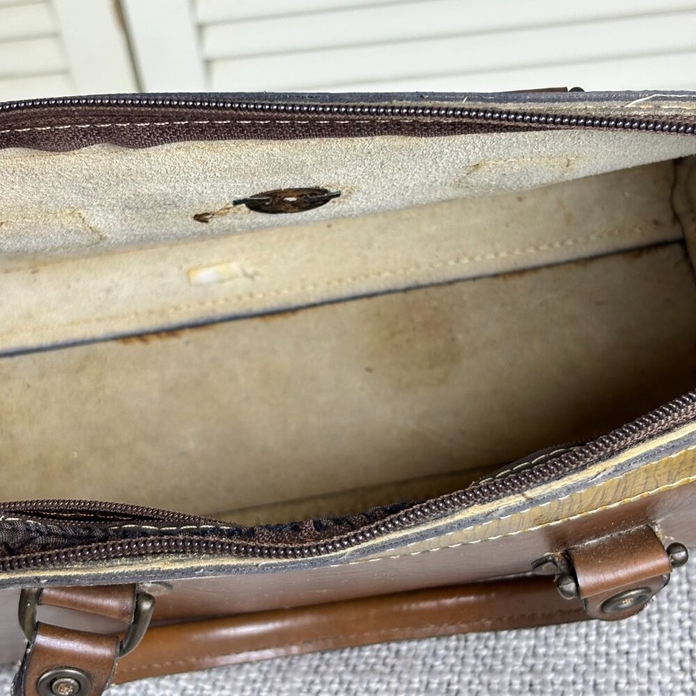 Vintage Lorenzo Leather Handbag Brown On Brown Academia Purse Double Handle Bag - Picture 7 of 7